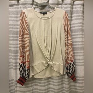 Women's Cream Top with Patterned Sleeves